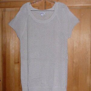 AVENUE Womans Short Sleeve Plus Size 18/20 Long Beige Knit Blouse Top